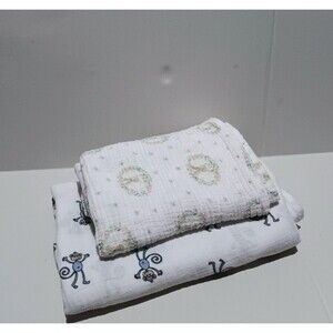 Aden + Anais Muslin Cotton Swaddle Blankets-Lot of 2-Jungle Jam Monkey-Bunny
